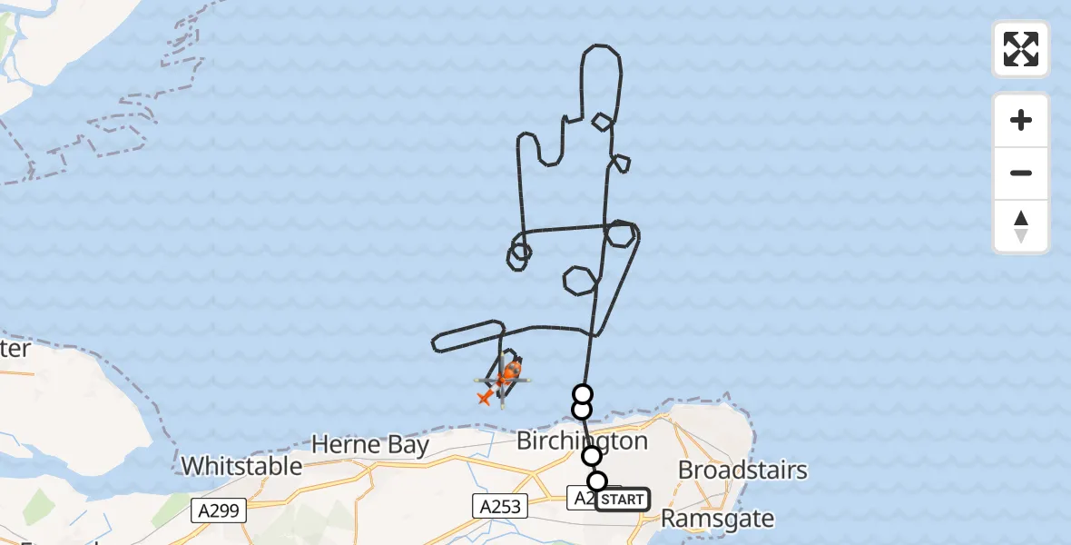 Flight route Coastguard Helicopter Manston Airport - North Sea, 28 July 2026, 08:30