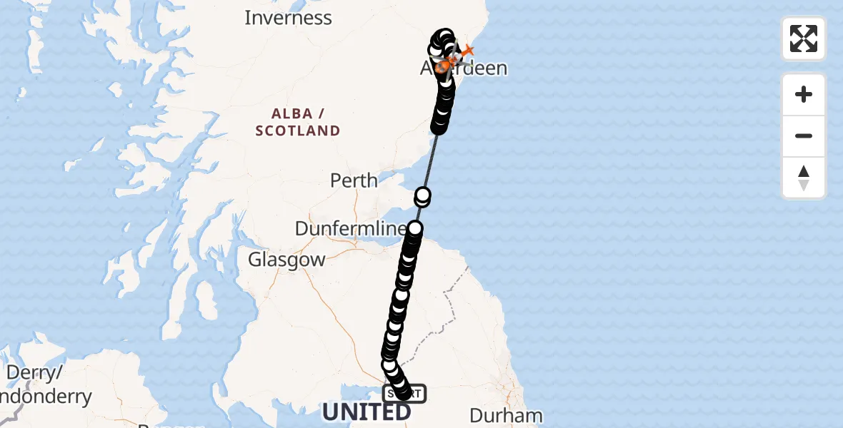 Flight route Coastguard Helicopter Carlisle Lake District Airport - Aberdeen International Airport, 28 July 2026, 08:39