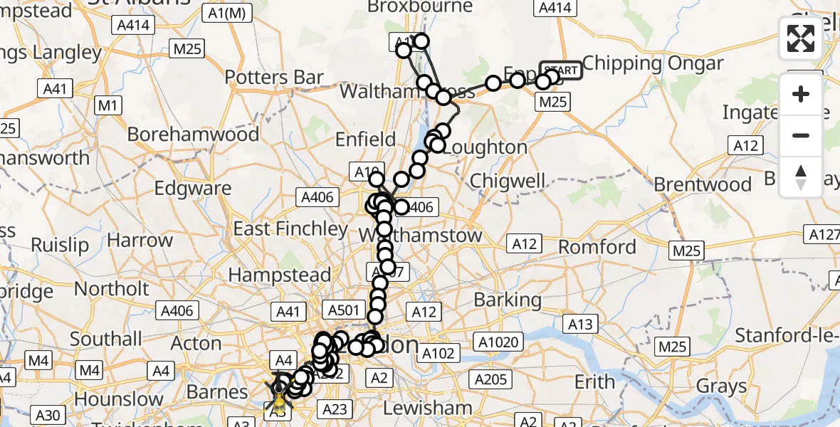 Flight route Police Helicopter Coopersale - Brompton, 28 July 2026, 08:51
