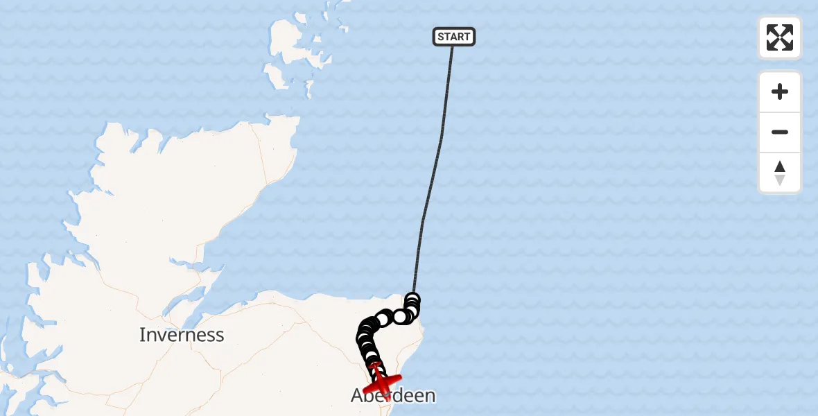 Flight route Air Ambulance Aircraft North Sea - Dyce and Stoneywood, 28 July 2026, 09:14