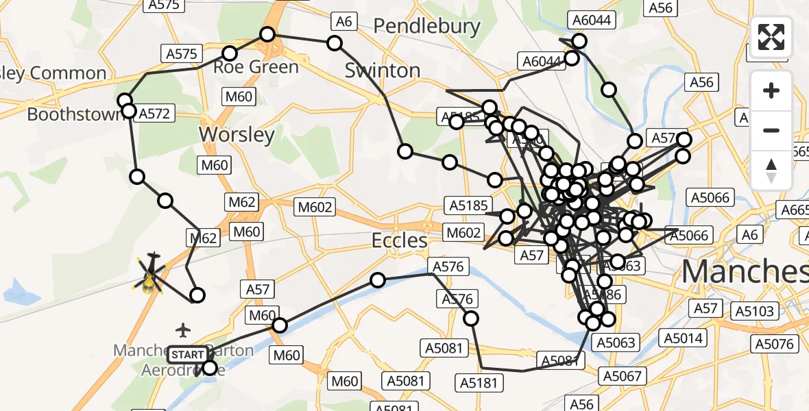 Flight route Police Helicopter Manchester Barton Aerodrome - Worsley, 28 July 2026, 09:33