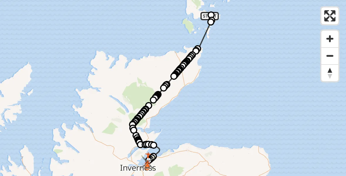 Flight route Coastguard Helicopter Kirkwall Airport - Inverness Airport, 28 July 2026, 09:44