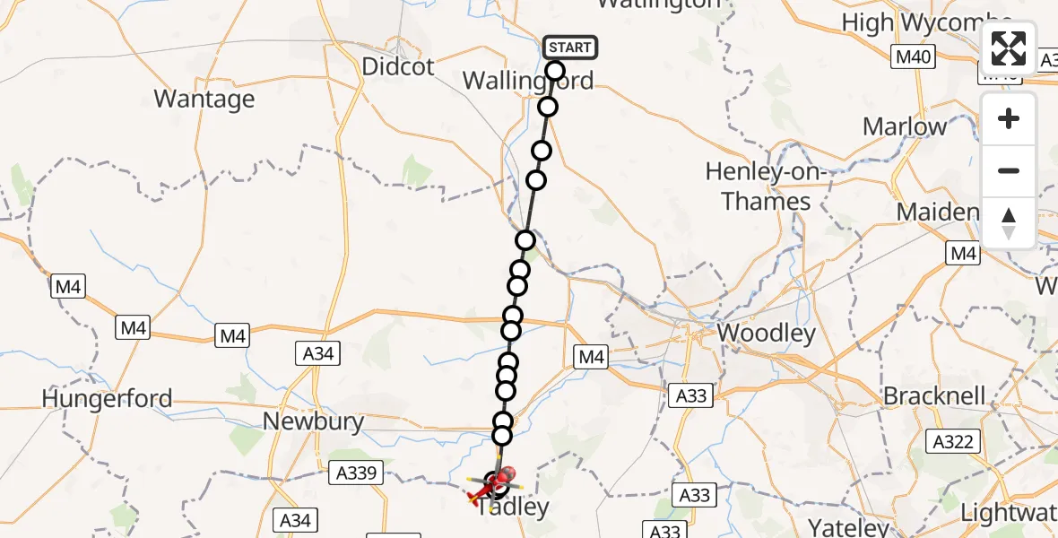 Flight route Air Ambulance Helicopter RAF Benson - Heath End, 28 July 2026, 09:53