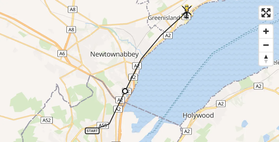 Flight route Police Helicopter Belfast City District - Greenisland, 28 July 2026, 09:57