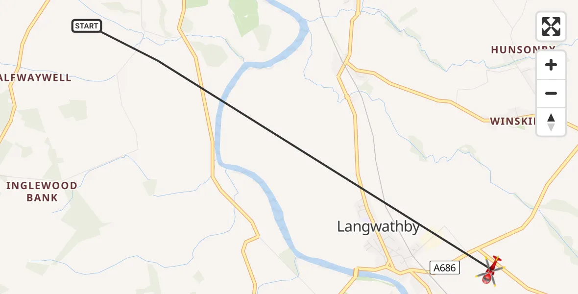Flight route Air Ambulance Helicopter Great Salkeld - Skirwith, 28 July 2026, 09:58