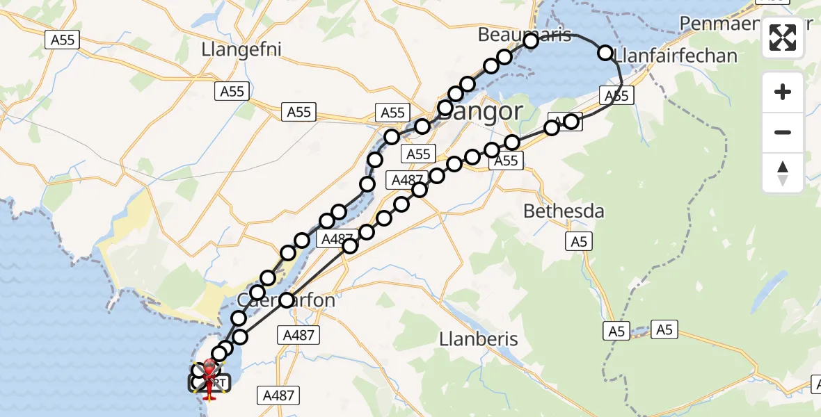 Flight route Air Ambulance Helicopter Caernarfon Airport - Caernarfon Airport, 28 July 2026, 10:14