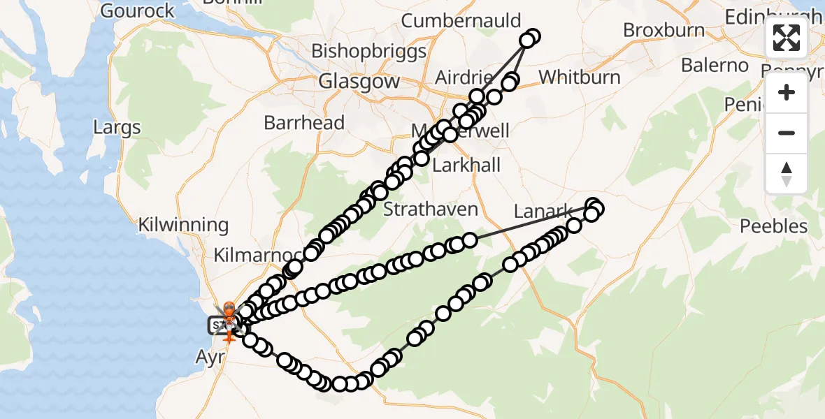 Flight route Coastguard Helicopter Glasgow Prestwick Airport - Glasgow Prestwick Airport, 28 July 2026, 10:20