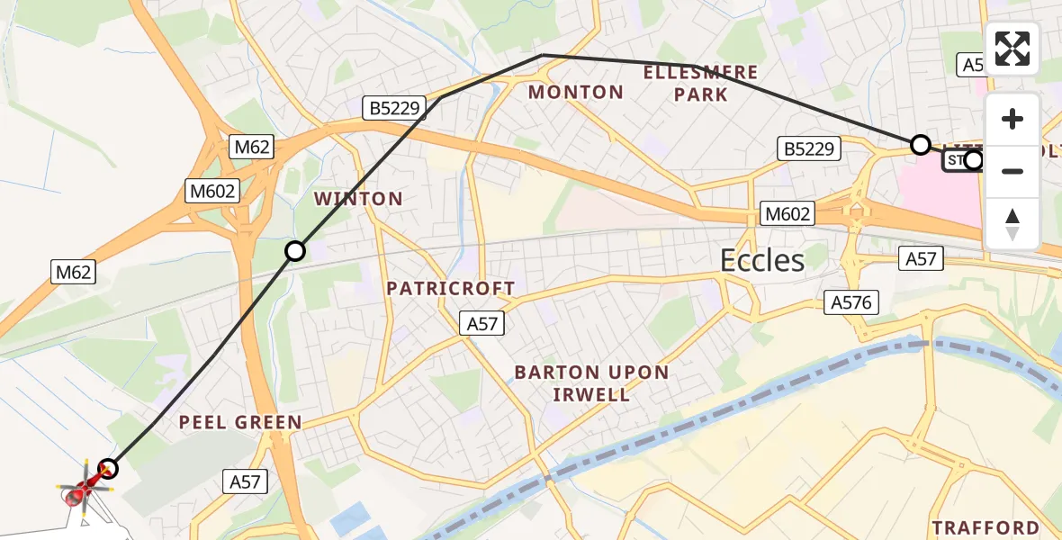 Flight route Air Ambulance Helicopter Eccles - Manchester Barton Aerodrome, 28 July 2026, 10:36
