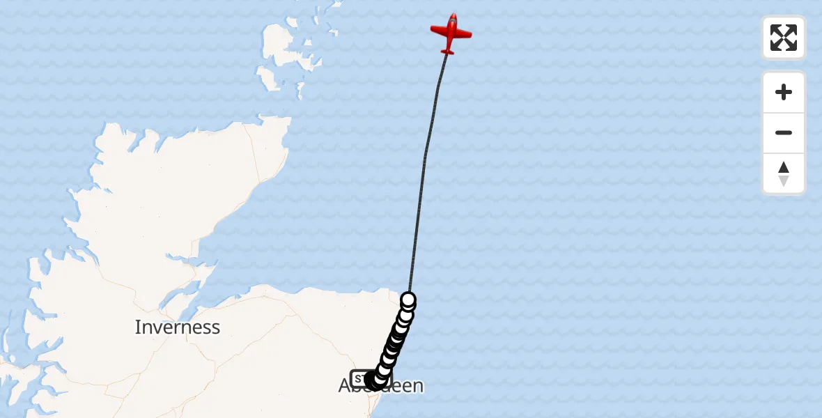 Flight route Air Ambulance Aircraft Aberdeen International Airport - North Sea, 28 July 2026, 10:56
