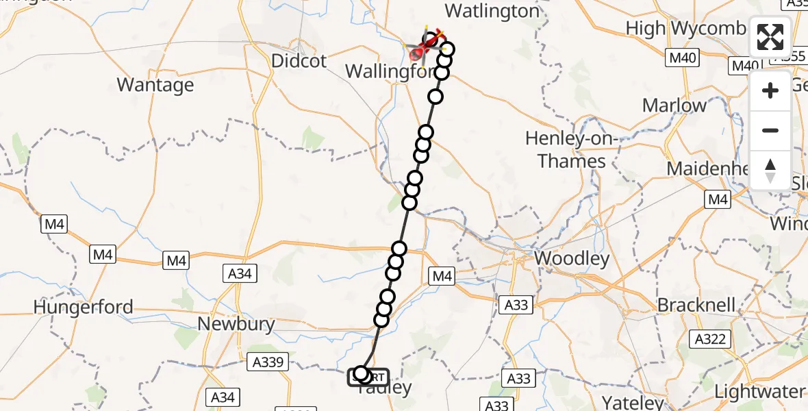 Flight route Air Ambulance Helicopter Aldermaston - RAF Benson, 28 July 2026, 12:18