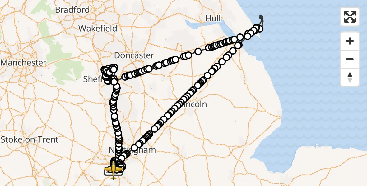 Flight route Police Aircraft East Midlands Airport - East Midlands Airport, 28 July 2026, 12:20