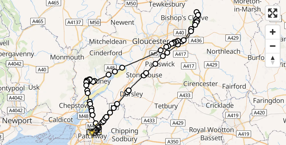 Flight route Police Helicopter Almondsbury Helicopter Base - Almondsbury Helicopter Base, 28 July 2026, 12:27
