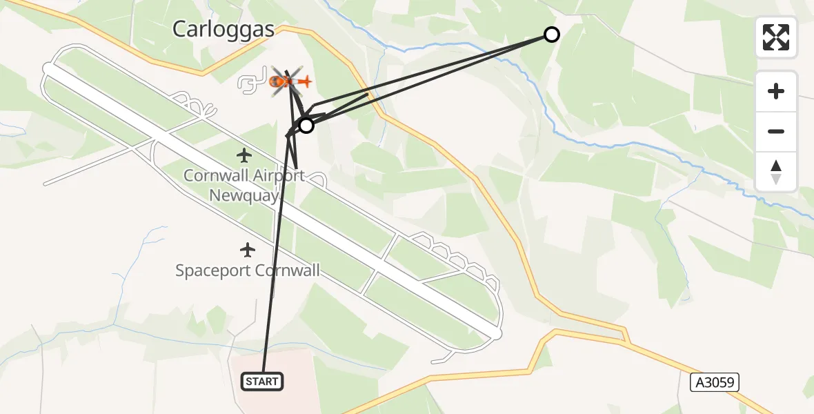 Flight route Coastguard Helicopter Cornwall Airport Newquay - Cornwall Airport Newquay, 28 July 2026, 12:27