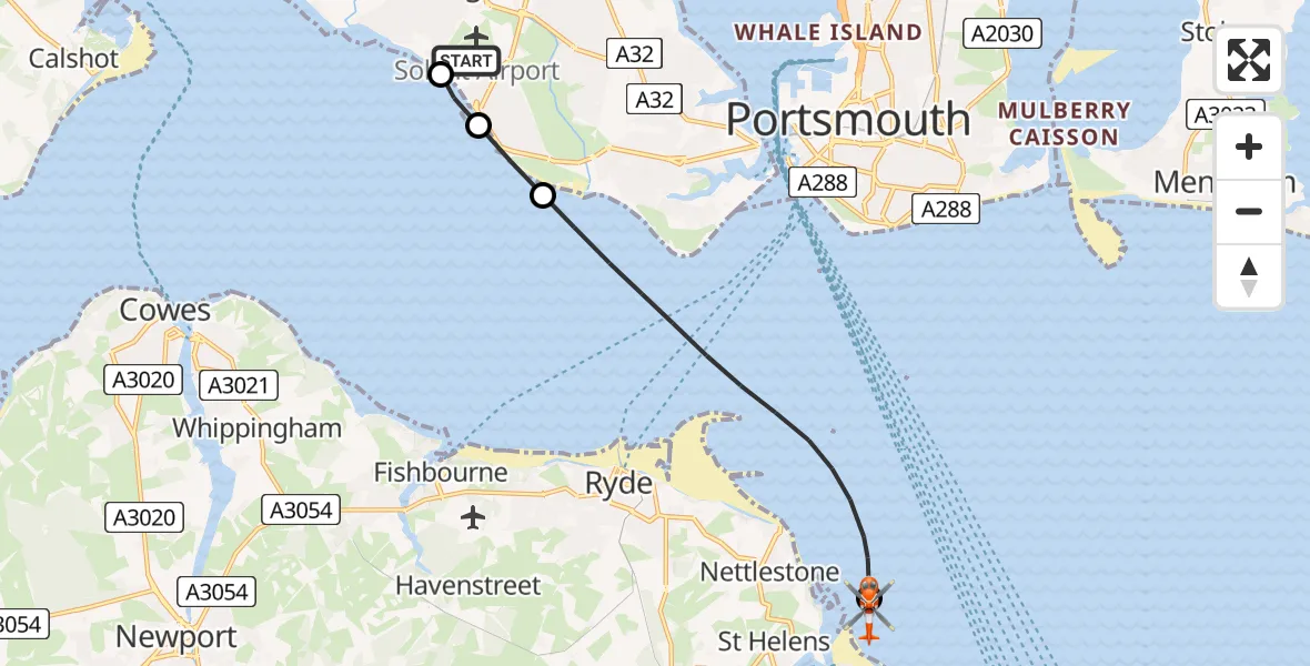 Flight route Coastguard Helicopter Solent Airport - Bembridge, 28 July 2026, 13:04