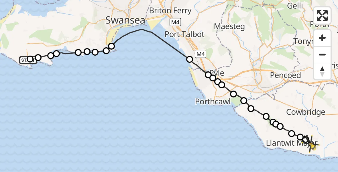 Flight route Police Helicopter Port Eynon - MOD St Athan, 28 July 2026, 13:14