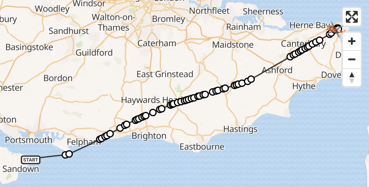 Flight route Coastguard Helicopter English Channel - Manston Airport, 28 July 2026, 13:21