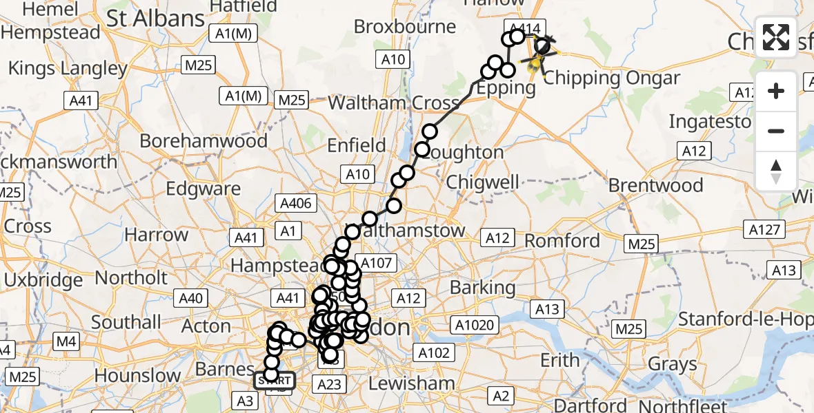 Flight route Police Helicopter Wandsworth - North Weald Airfield, 28 July 2026, 13:29