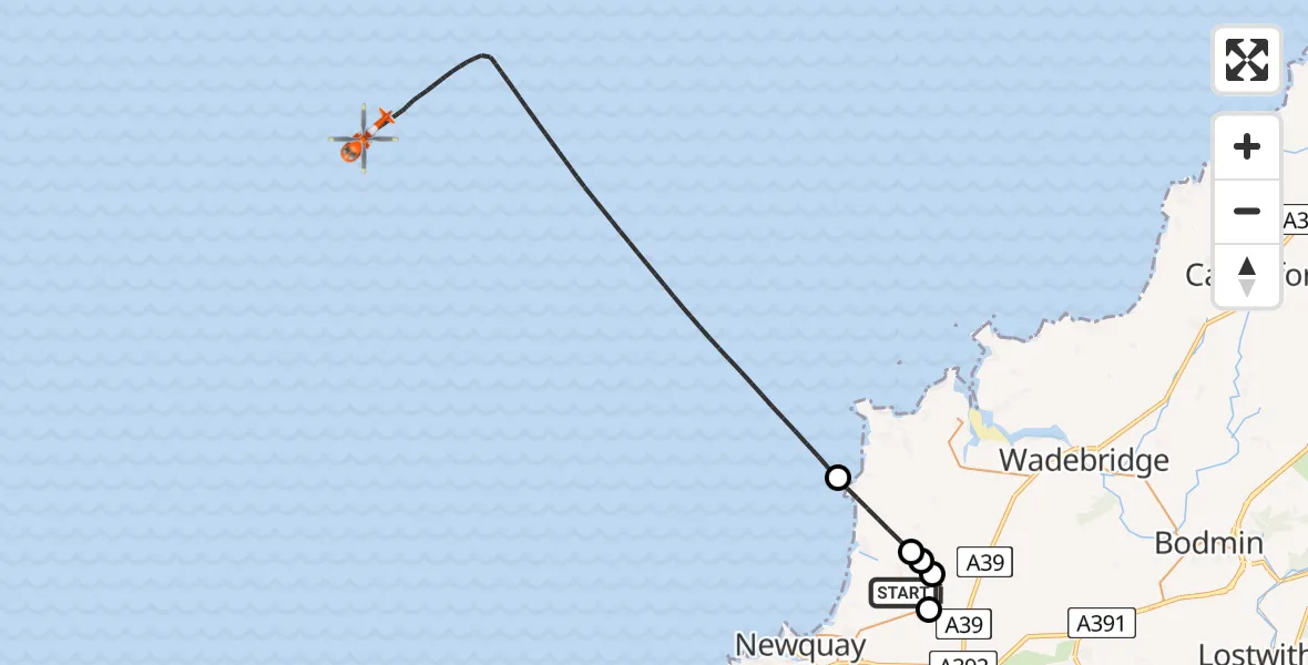 Flight route Coastguard Helicopter Cornwall Airport Newquay - Bristol Channel, 28 July 2026, 13:33