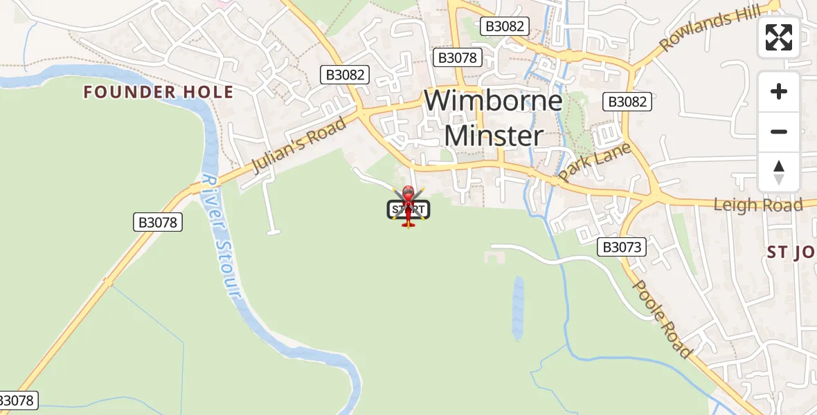 Flight route Air Ambulance Helicopter Wimborne Minster - Wimborne Minster, 28 July 2026, 14:03