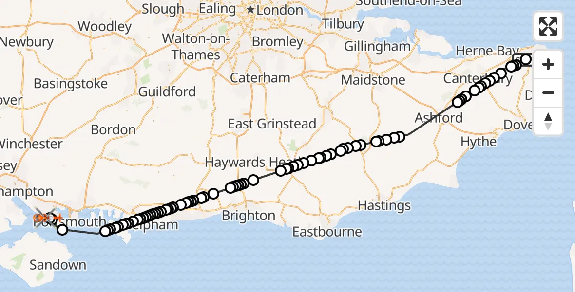 Flight route Coastguard Helicopter Manston Airport - Solent Airport, 28 July 2026, 14:17