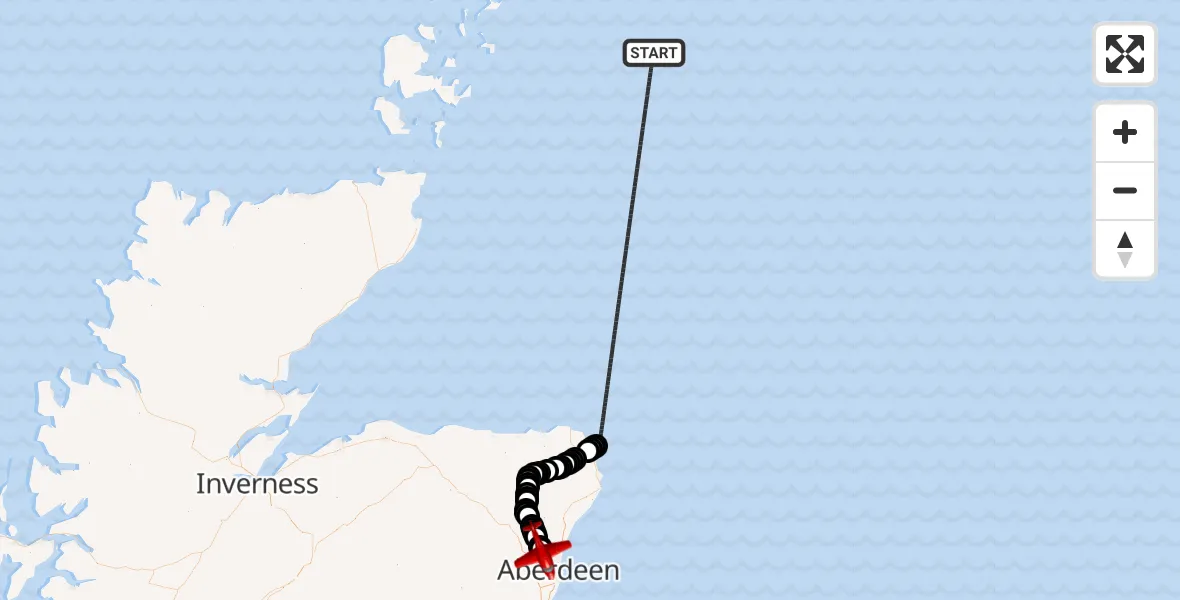 Flight route Air Ambulance Aircraft North Sea - Dyce and Stoneywood, 28 July 2026, 15:12