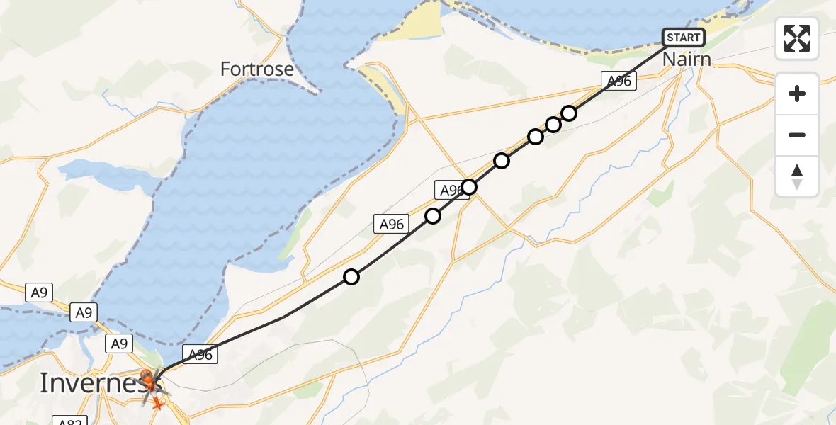 Flight route Coastguard Helicopter Nairn - Inverness, 28 July 2026, 15:14