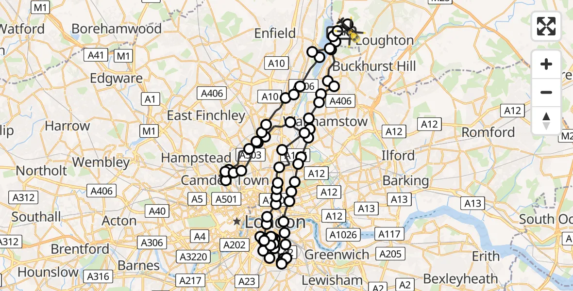 Flight route Police Helicopter Sewardstonebury - Sewardstonebury, 28 July 2026, 15:18