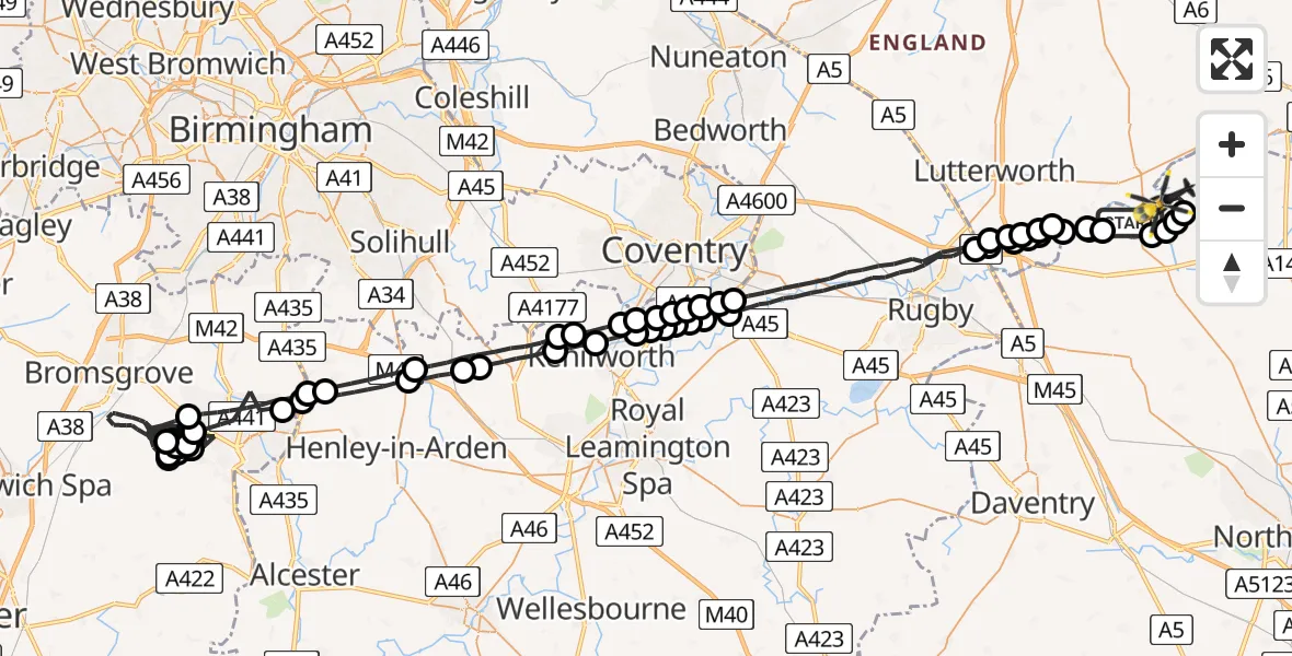 Flight route Police Helicopter Welford - Harborough, 28 July 2026, 15:24