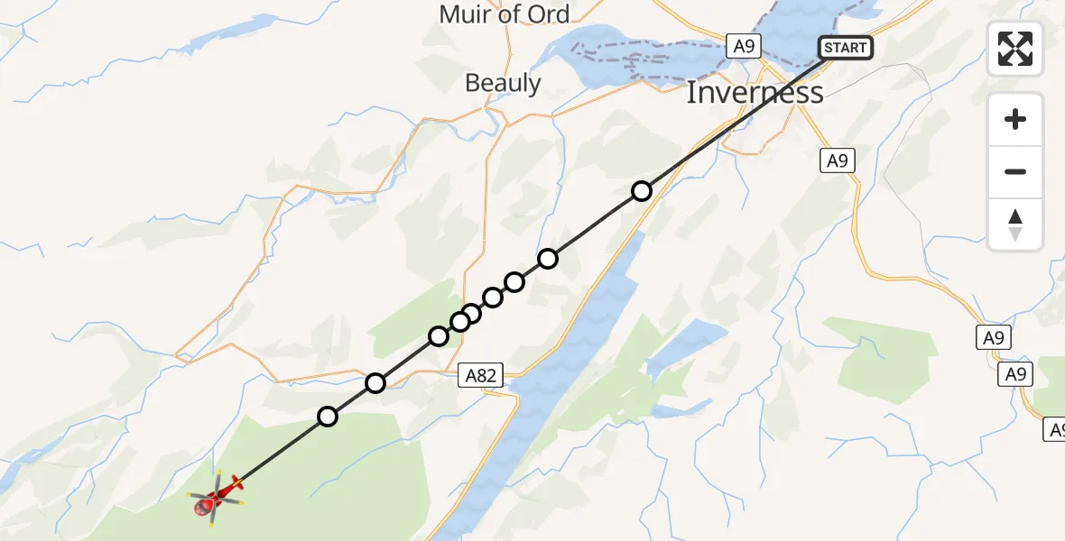 Flight route Air Ambulance Helicopter Inverness - Highland, 28 July 2026, 15:31