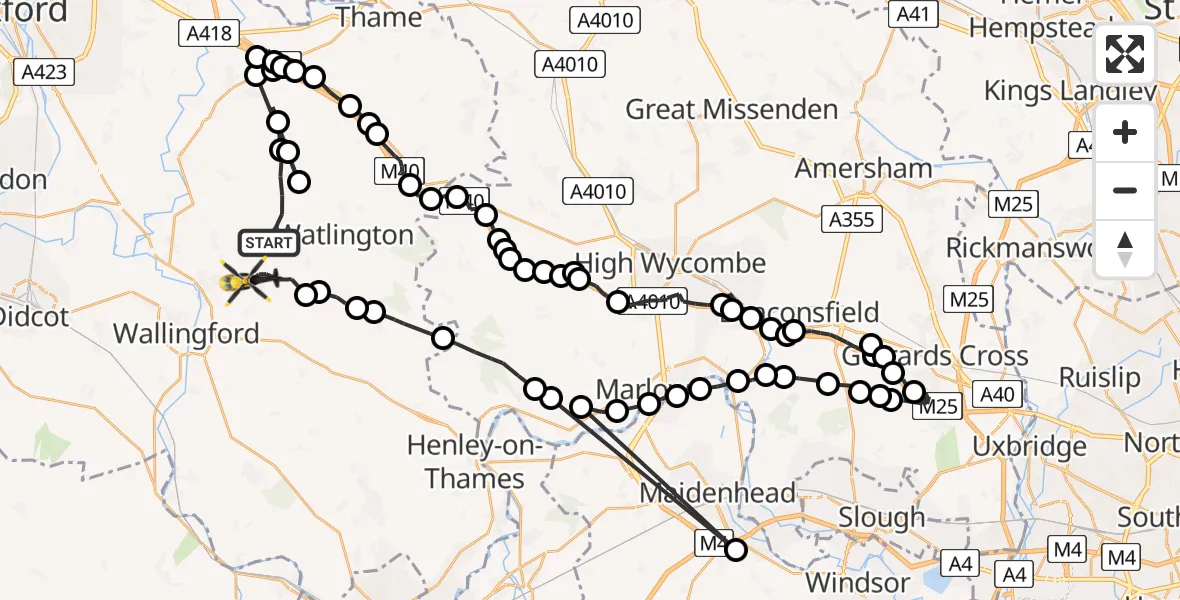 Flight route Police Helicopter Cuxham - Ewelme, 28 July 2026, 15:32