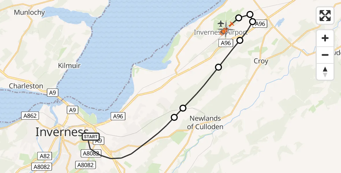 Flight route Coastguard Helicopter Inverness - Inverness Airport, 28 July 2026, 15:58