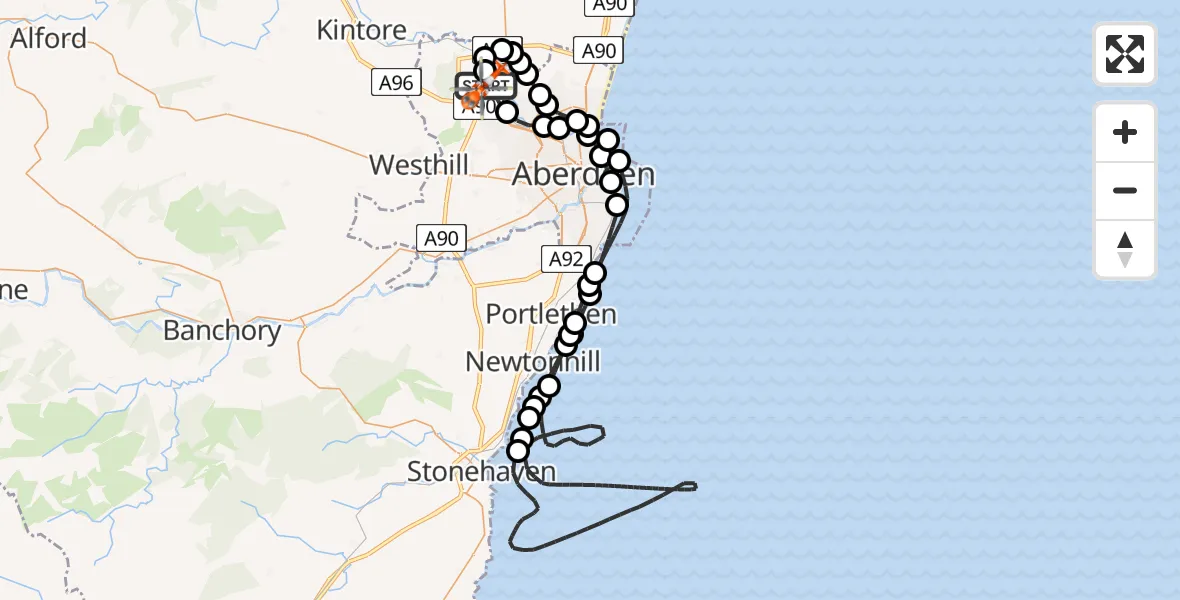 Flight route Coastguard Helicopter Aberdeen International Airport - Aberdeen International Airport, 28 July 2026, 16:28