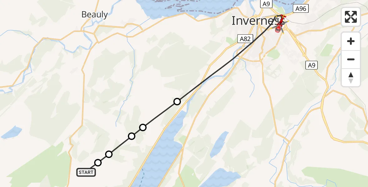 Flight route Air Ambulance Helicopter Wester Cudrish - Inverness, 28 July 2026, 17:02