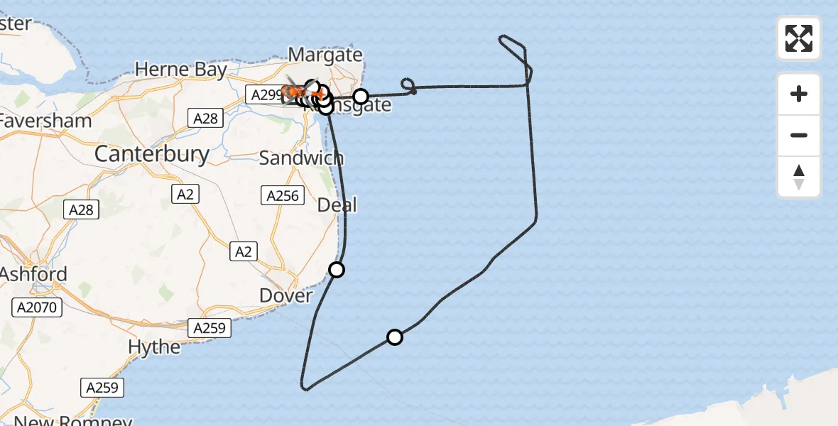 Flight route Coastguard Helicopter Manston Airport - Manston Airport, 28 July 2026, 17:04