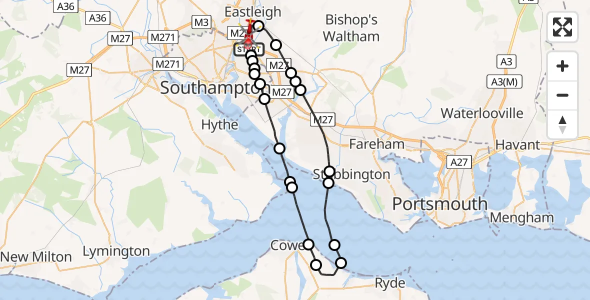Flight route Air Ambulance Helicopter Townhill Park - Southampton Airport, 28 July 2026, 17:42