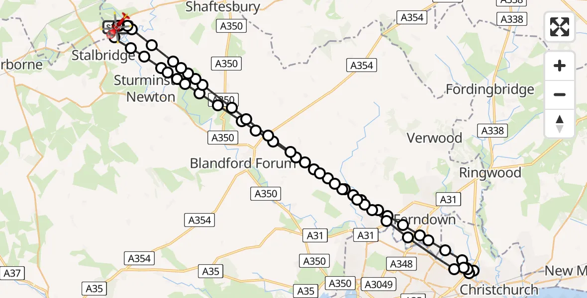 Flight route Air Ambulance Helicopter Henstridge Airfield - Henstridge Airfield, 28 July 2026, 17:55
