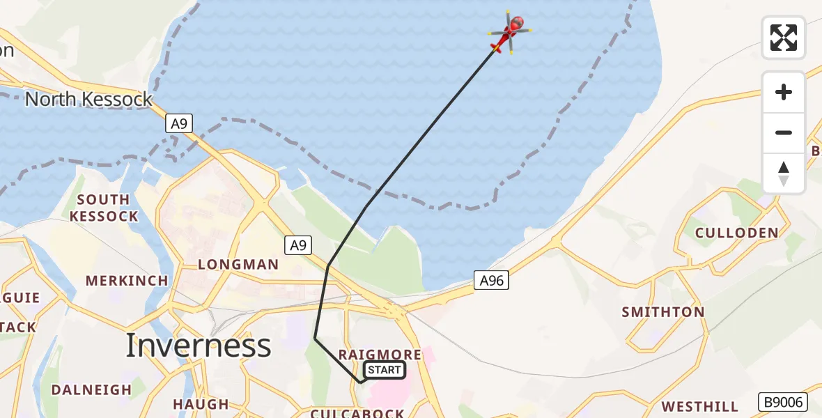 Flight route Air Ambulance Helicopter Inverness - Inverness, 28 July 2026, 17:58