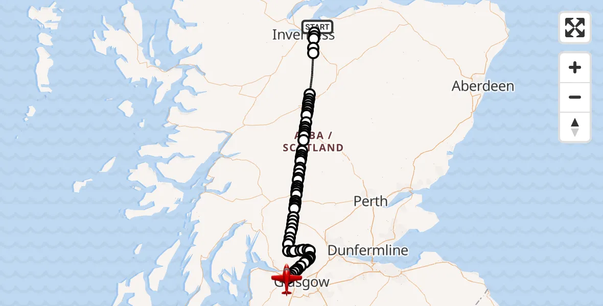 Flight route Air Ambulance Aircraft Inverness - Glasgow Airport, 28 July 2026, 18:01