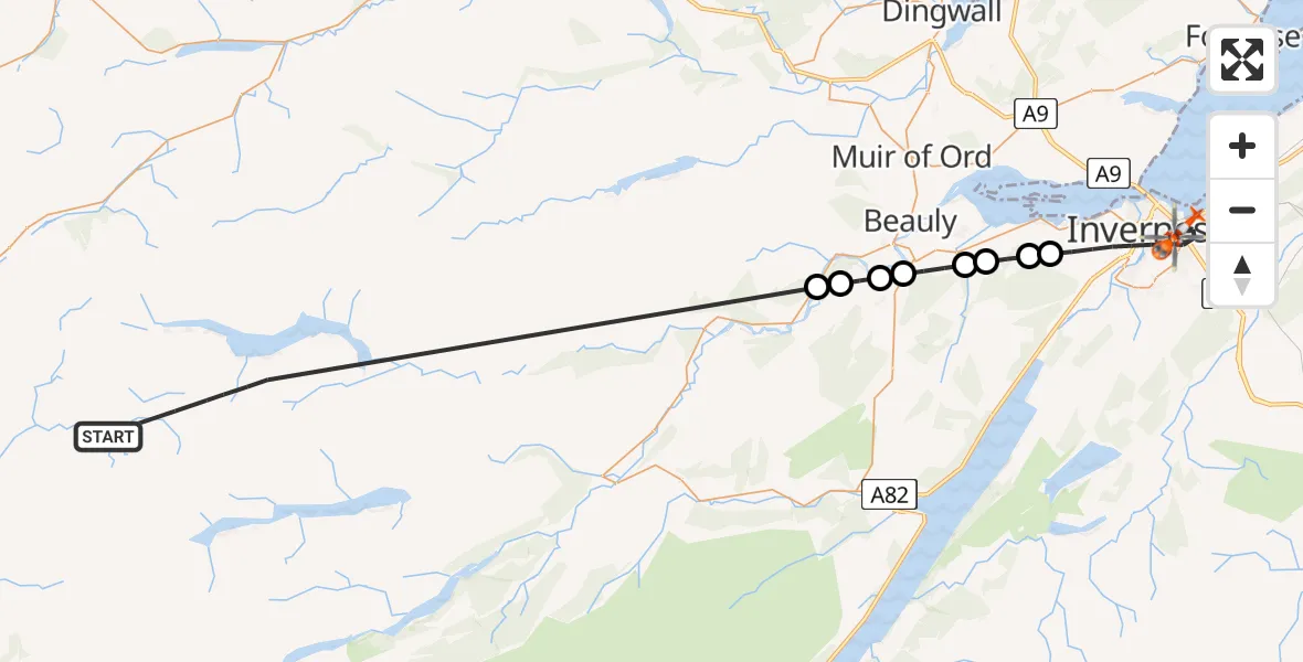 Flight route Coastguard Helicopter Highland - Inverness, 28 July 2026, 18:06