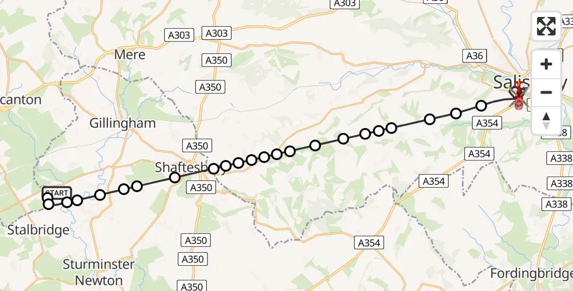 Flight route Air Ambulance Helicopter Henstridge Airfield - Salisbury, 28 July 2026, 18:41