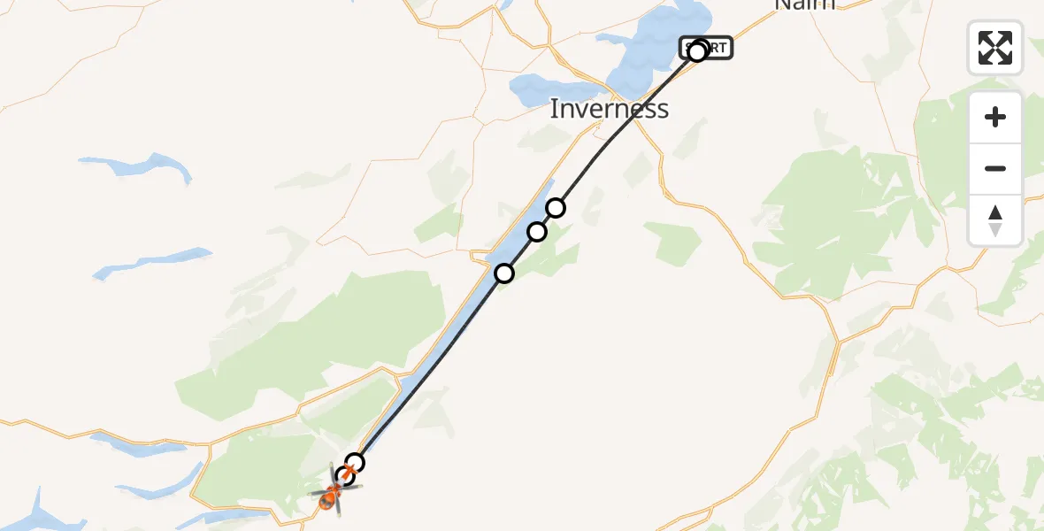 Flight route Coastguard Helicopter Inverness Airport - Fort Augustus, 28 July 2026, 18:56