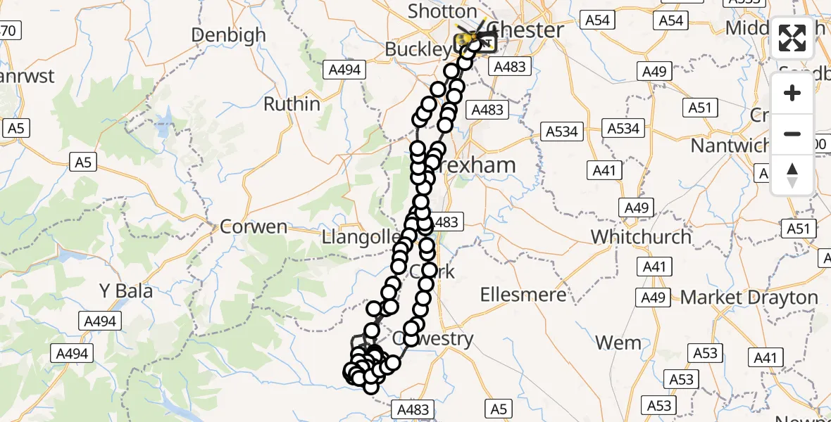 Flight route Police Helicopter Hawarden Airport - Hawarden Airport, 28 July 2026, 19:01