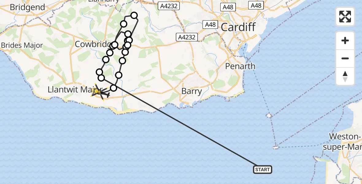 Flight route Police Helicopter Bristol Channel - MOD St Athan, 28 July 2026, 19:48