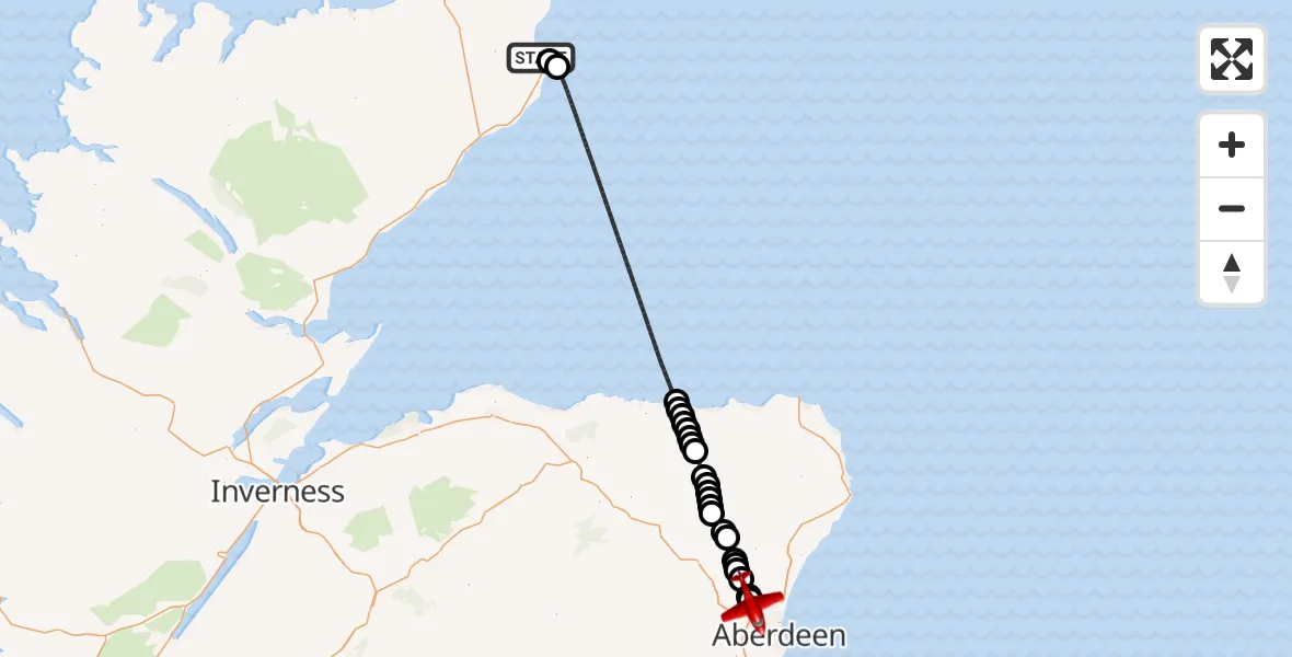 Flight route Air Ambulance Aircraft Wick John O'Groats Airport - Dyce and Stoneywood, 28 July 2026, 20:08