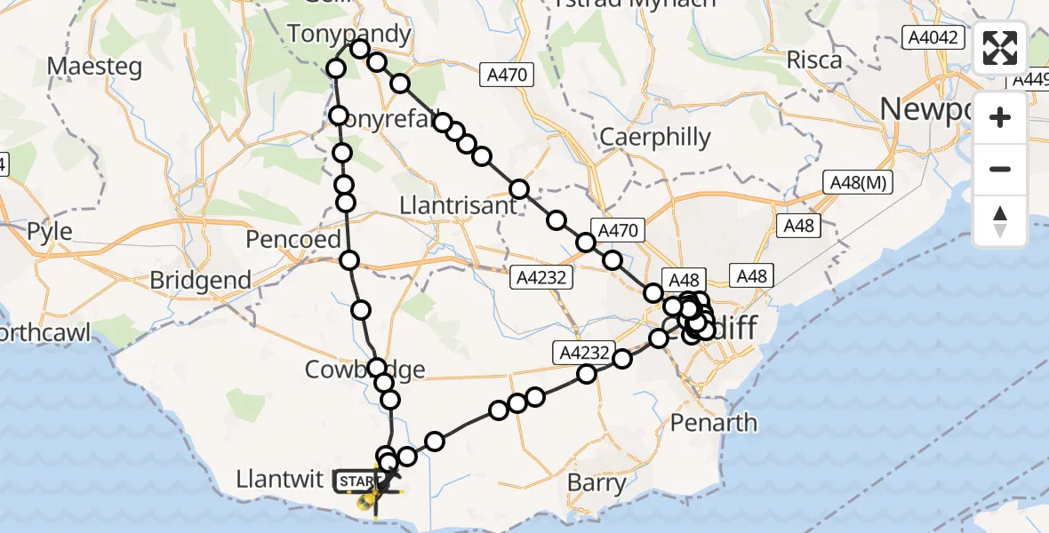 Flight route Police Helicopter MOD St Athan - MOD St Athan, 28 July 2026, 20:17