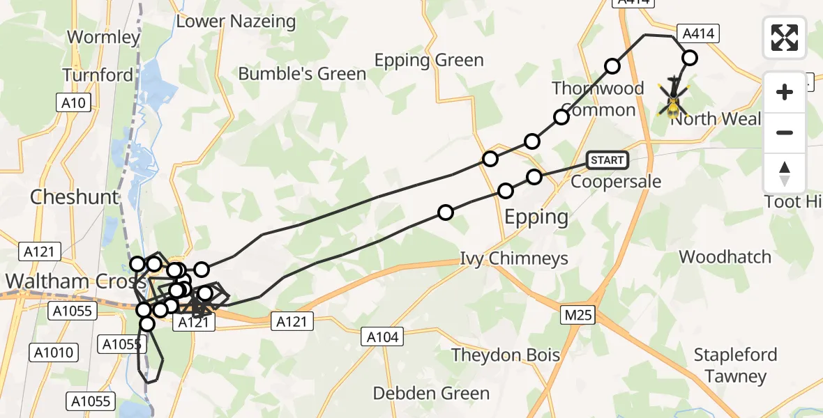 Flight route Police Helicopter North Weald Bassett - North Weald Airfield, 28 July 2026, 20:23