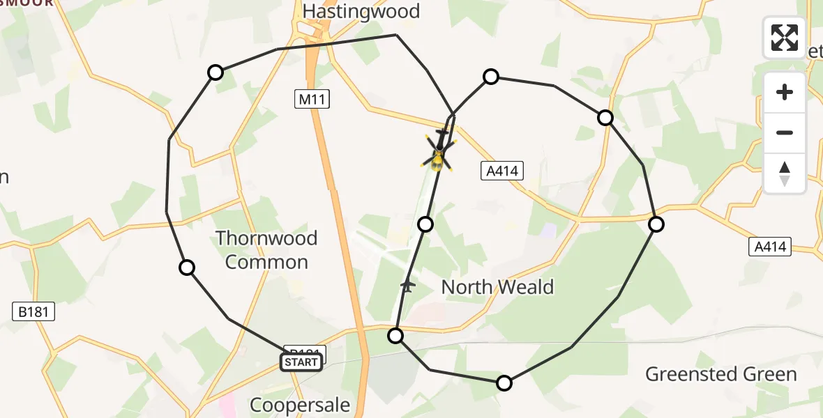 Flight route Police Helicopter North Weald Bassett - North Weald Bassett, 28 July 2026, 20:44