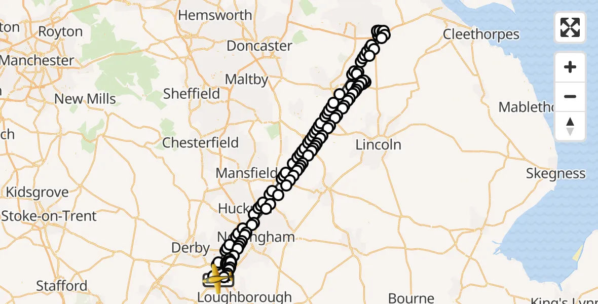 Flight route Police Aircraft East Midlands Airport - East Midlands Airport, 28 July 2026, 20:59