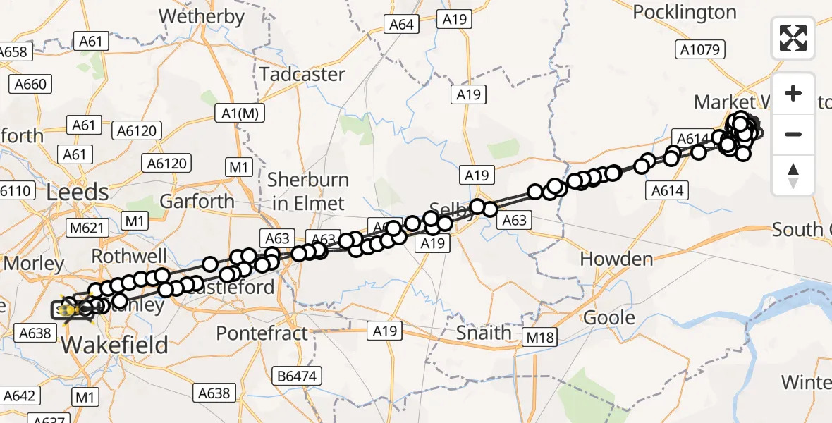 Flight route Police Helicopter East Ardsley - East Ardsley, 28 July 2026, 21:07