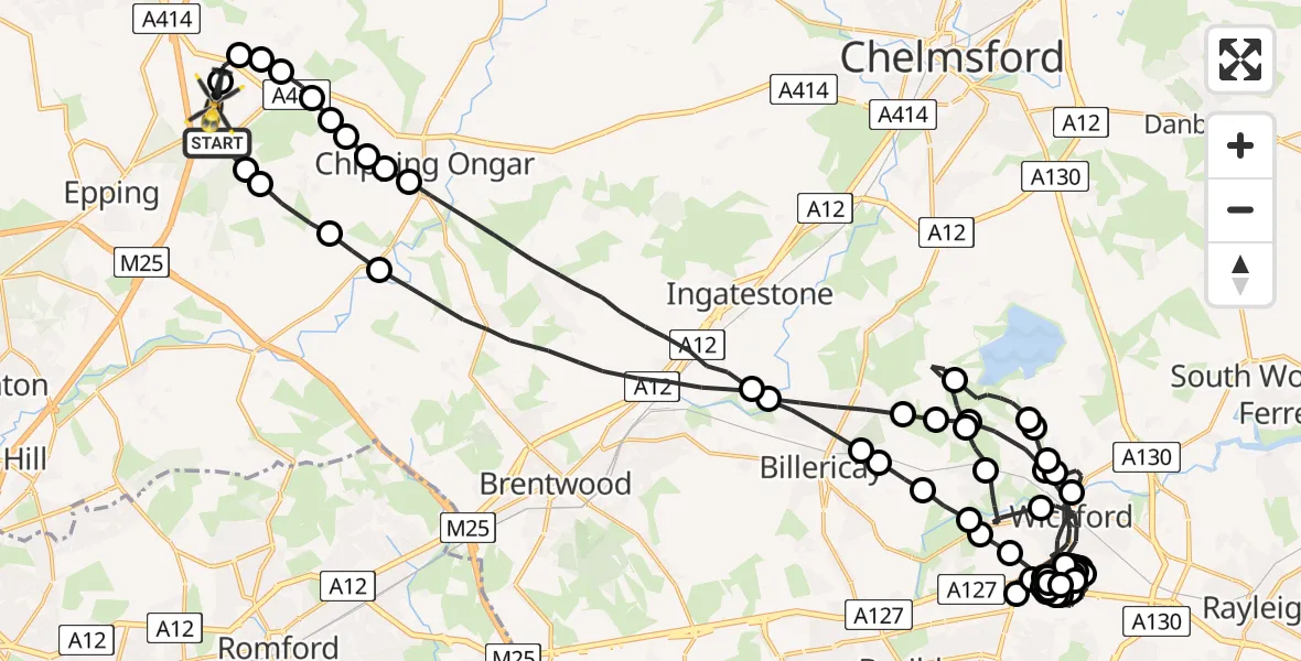 Flight route Police Helicopter North Weald Airfield - North Weald Airfield, 28 July 2026, 22:05